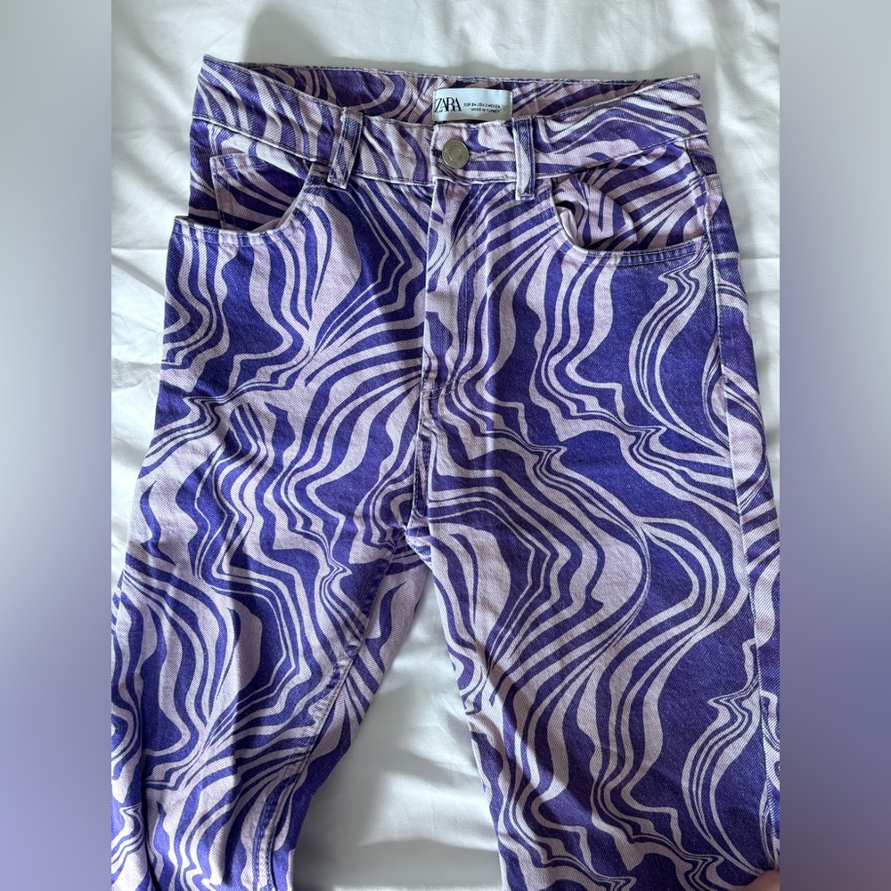 Zara Purple and White Patterned Pants